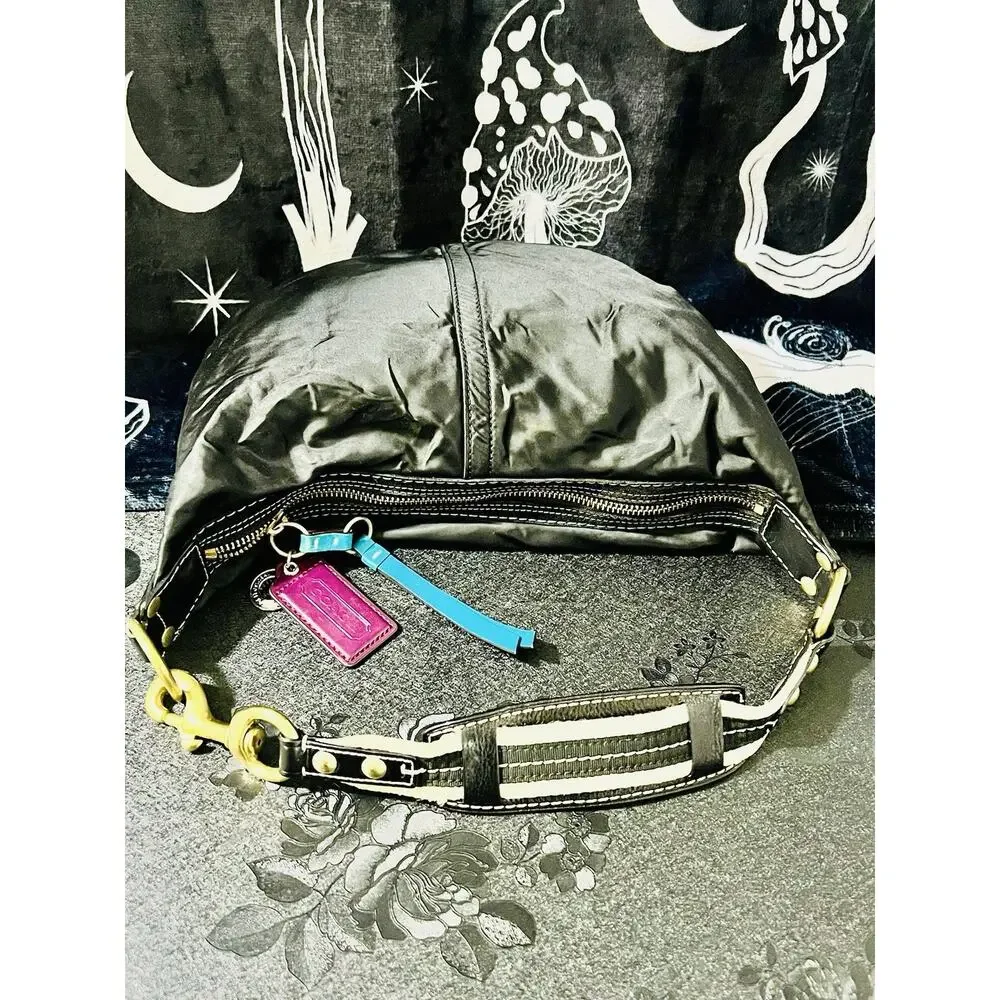 Coach Hampton Hobo Crescent #116 M05Q-116 Black Nylon Teal Y2K 2005